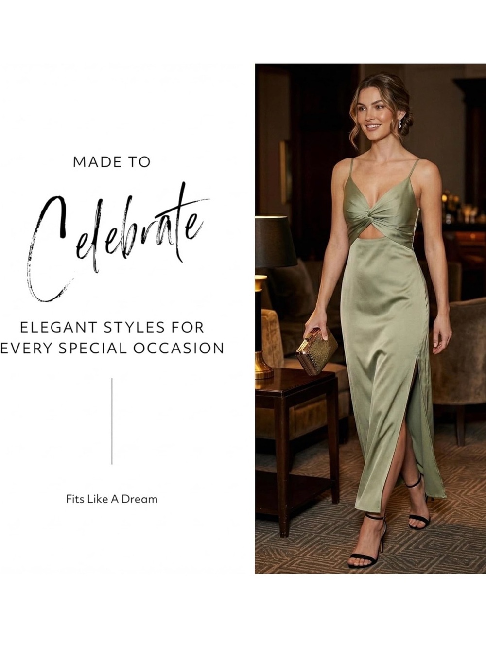 David's Bridal Sage Green Twist-Front Cutout Maxi Dress - Picture 2 of 5